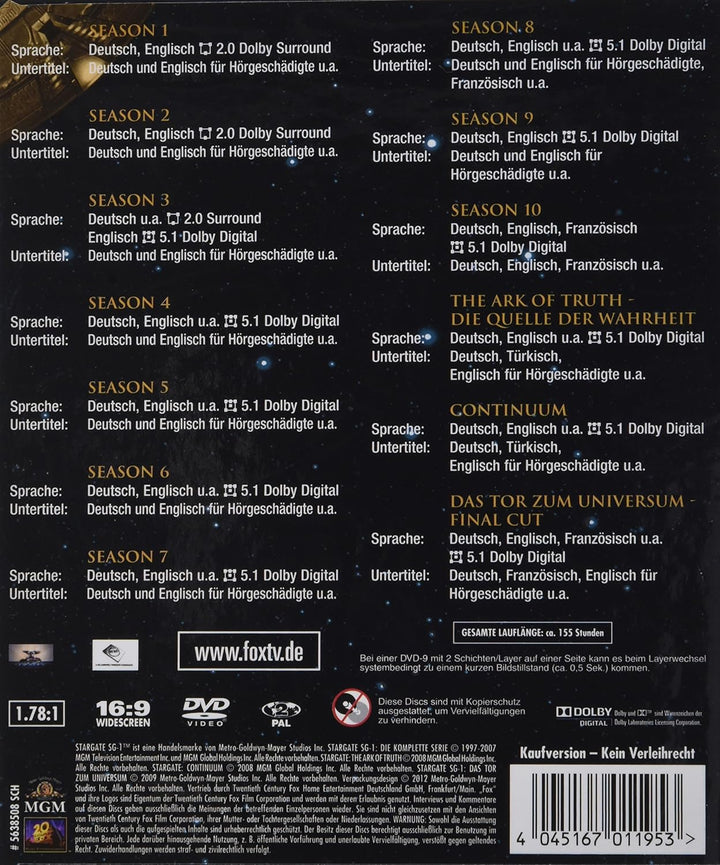 Stargate Kommando SG-1 - Die komplette Serie (inkl. Continuum, The Ark of Truth) [61 DVDs], DVD