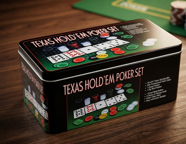 Set de Poker, Pokerkarten, Professionelles Pokerset, Blackjack, Metallkoffer, Casino, Spielchips, Sp