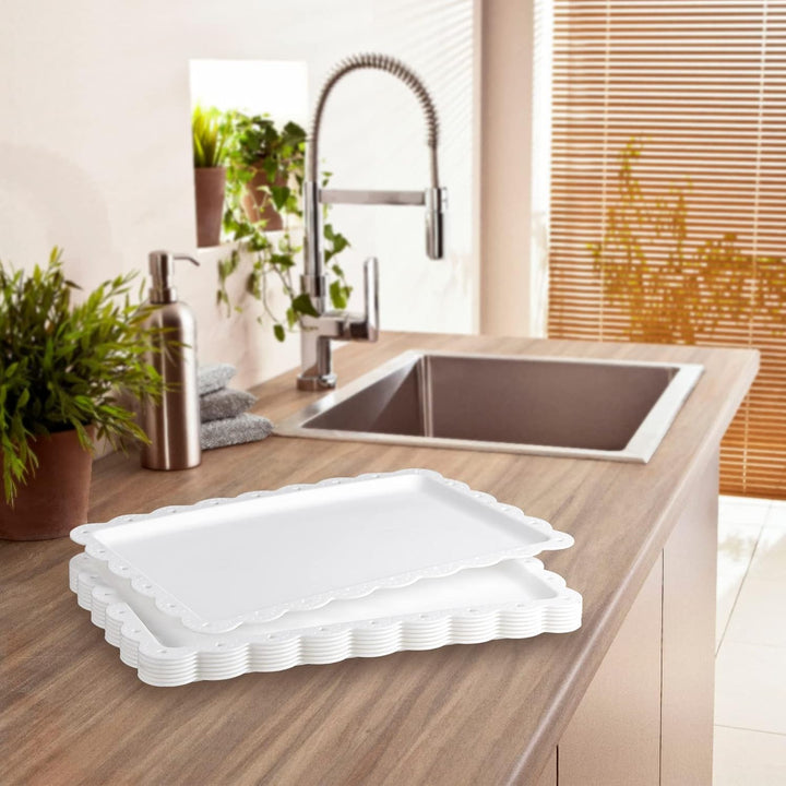 Tablett Klein Serviertablett Rechteckig Weiss - Servierplatte Plastik mit Rand - Essen Tabletts Flac
