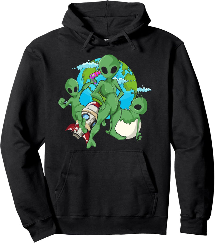 Science Fiction Space Rakete Raumfahrt Erde UFO Alien Pullover Hoodie