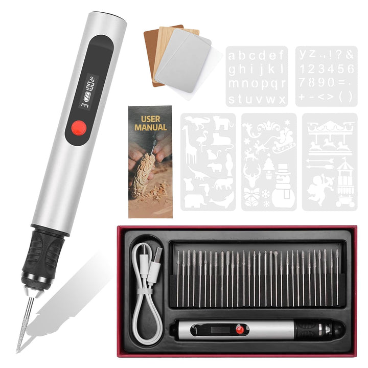 Herbst Mini Gravierstift, Elektrischer Gravierstift mit 30 Bits 5 Schablonen 4 Übungsbretter Tragbar