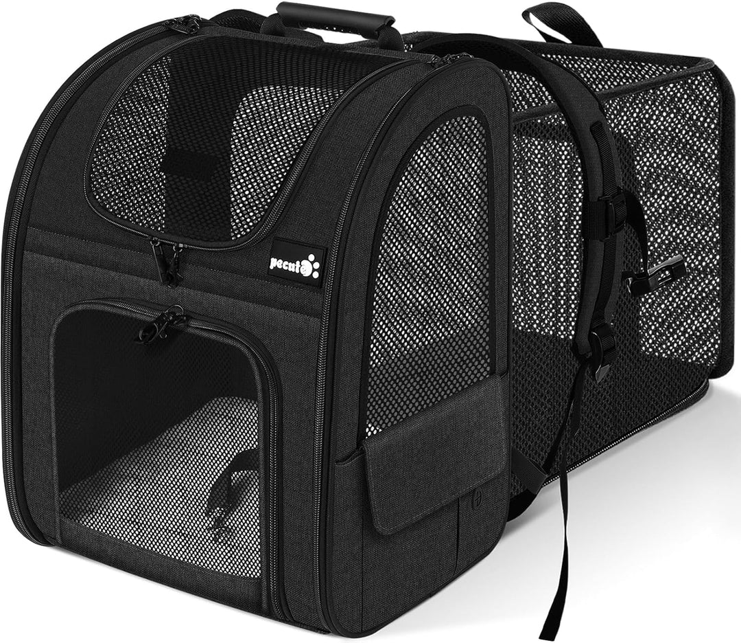 pecute Hunderucksack Erweiterbar XL für 6-10 kg, Faltbar Katzenrucksack Katzen mit Anti-offener Reis