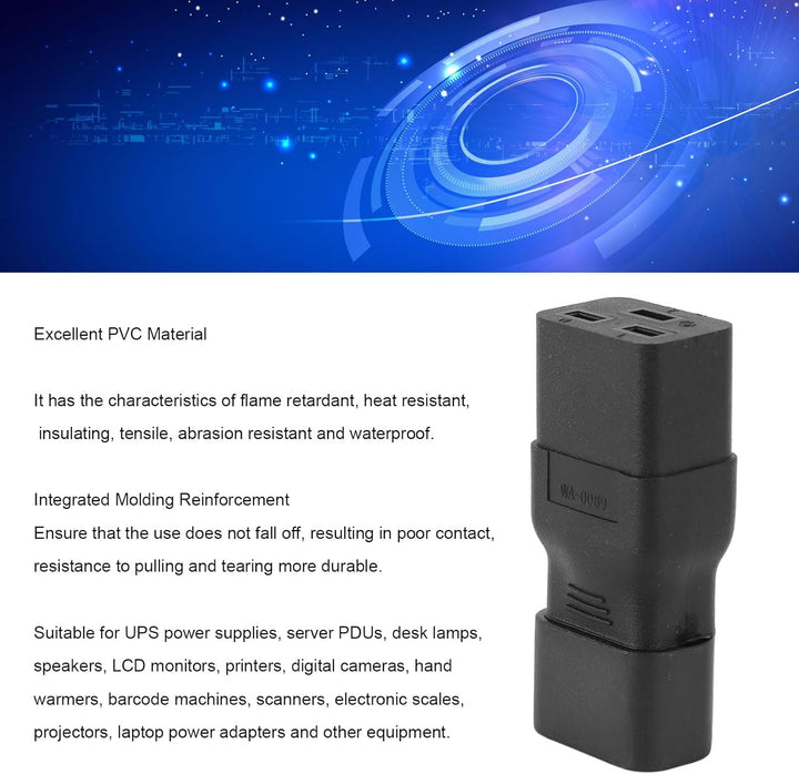 IEC320 C14 Bis IEC320 C19 Power Adapter, IEC Male -to Female Adapter Server PDU Conversion Plug -ups