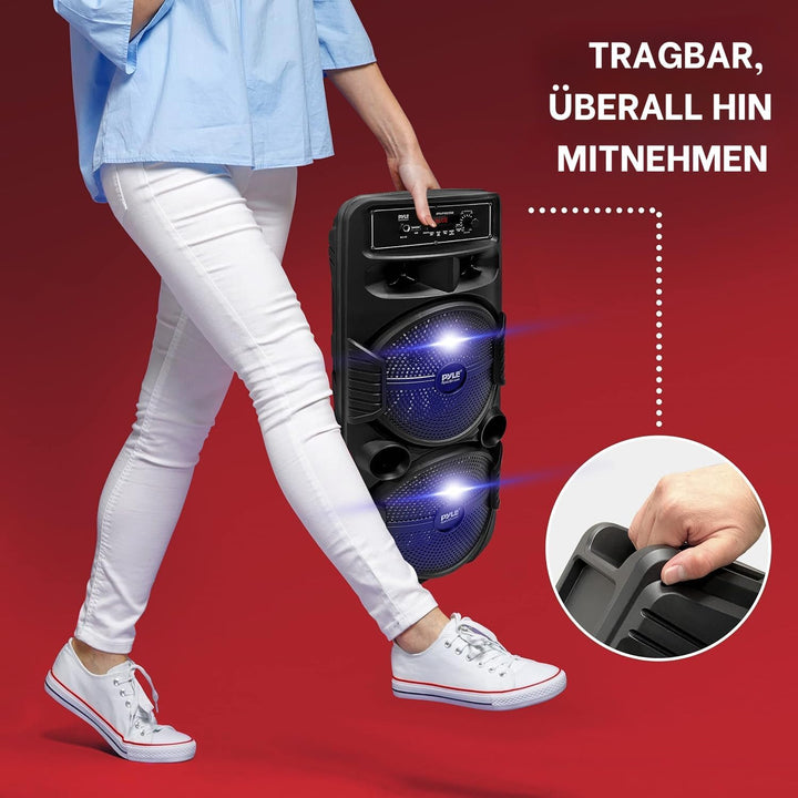 Pyle Partybox, Bluetooth Lautsprecher Gross – 600W Boombox mit Lichteffekten, Tragbar, Super Bass, U