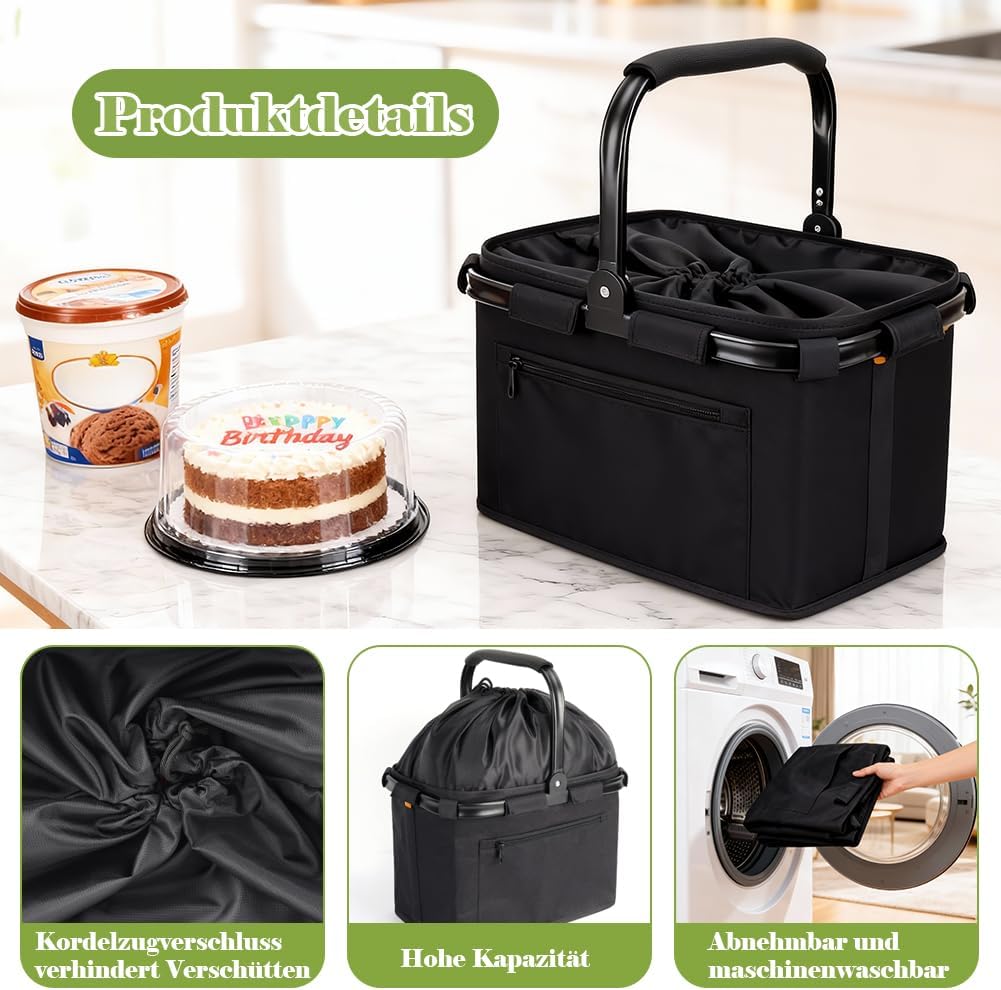 HRX Package 35L Einkaufskorb Faltbar mit Kordelzug und Gepolsterten Griffen,Grosser Faltbarer Korb,