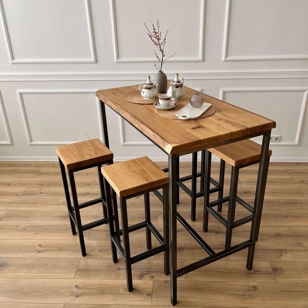 1 Original-BestLoft® Barhocker New York Handmade Industriedesign Loft Stahl Holz Eiche massiv (Hell