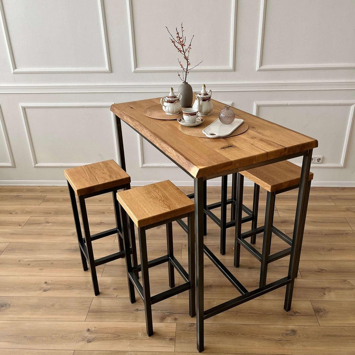1 Original-BestLoft® Barhocker New York Handmade Industriedesign Loft Stahl Holz Eiche massiv (Hell