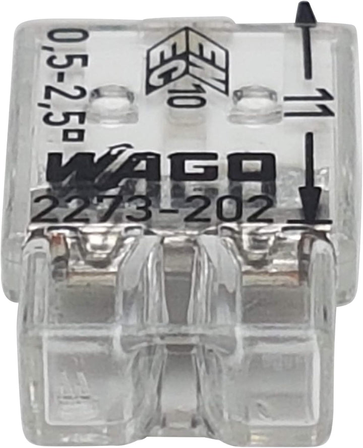 WAGO Wago 2273-202 Kompaktklemme, 0,5-2,5 mm, 2-polig, transparent, weiss, 100 Stück