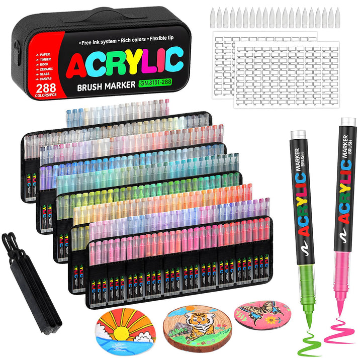 Laconile 288 Farben Acrylstifte Set – Acrylmarker mit Direct Liquid Design, CD-Tasche zum einfachen