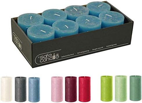 Rustikale Stumpenkerzen – 8 Stück - Wachskerzen/Rustickerzen/Adventskerzen Weihnachten (Türkis, Klei
