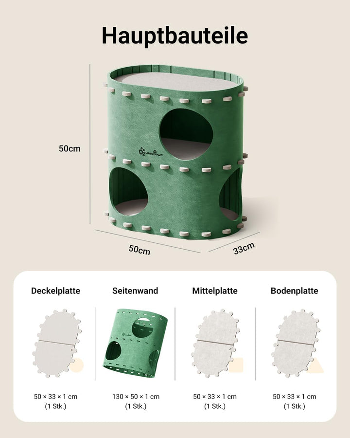 DownyPaws Katzenhöhle aus Filz, 2-stöckige Katzenbett, 50 x 33 x 50 cm Schloss Katzenhaus zum Spiele