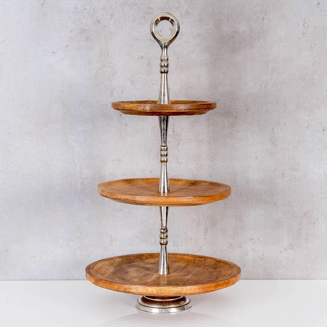 levandeo Holz Etagere 3 Etagen H60cm Mangoholz Metall Servierplatte Kuchenständer Deko Tischdeko Woh