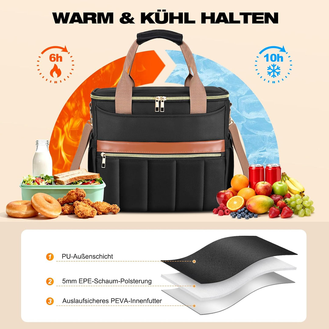 Kühltasche, Lunchtasche mit Weiter Öffnung, Grosse Auslaufsichere Lunch Bag Damen Herren mit Mehrere
