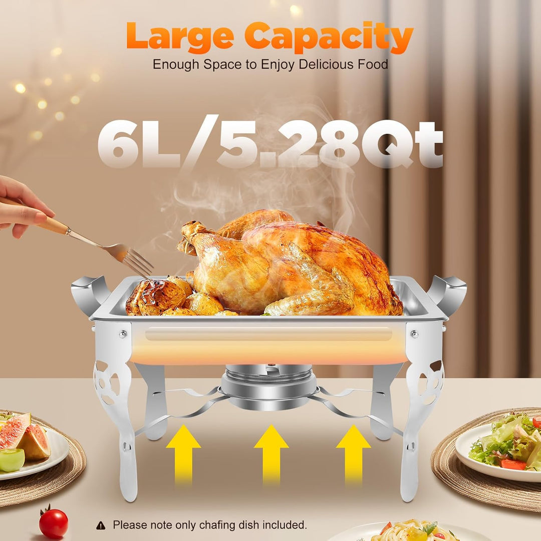 6 L Chafing Dish, Edelstahl Speisenwärmer, Warmhaltebehälter mit Deckel für Hochzeiten Versammlungen