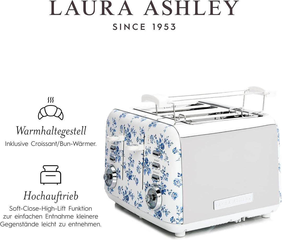 VQ Laura Ashley 4-Scheiben-Toaster Mit Einstellbaren Heiz-, Auftau- Und Aufwärmmodi - Edelstahl Vint