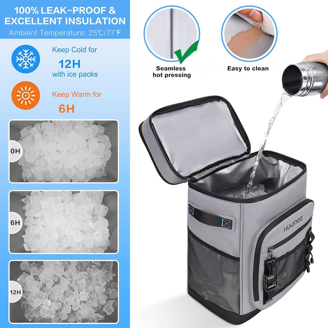 Hulongo Grosser Wasserdichter Isolierter Kühlrucksack Auslaufsicherer Faltbar Kühler Rucksack grey b
