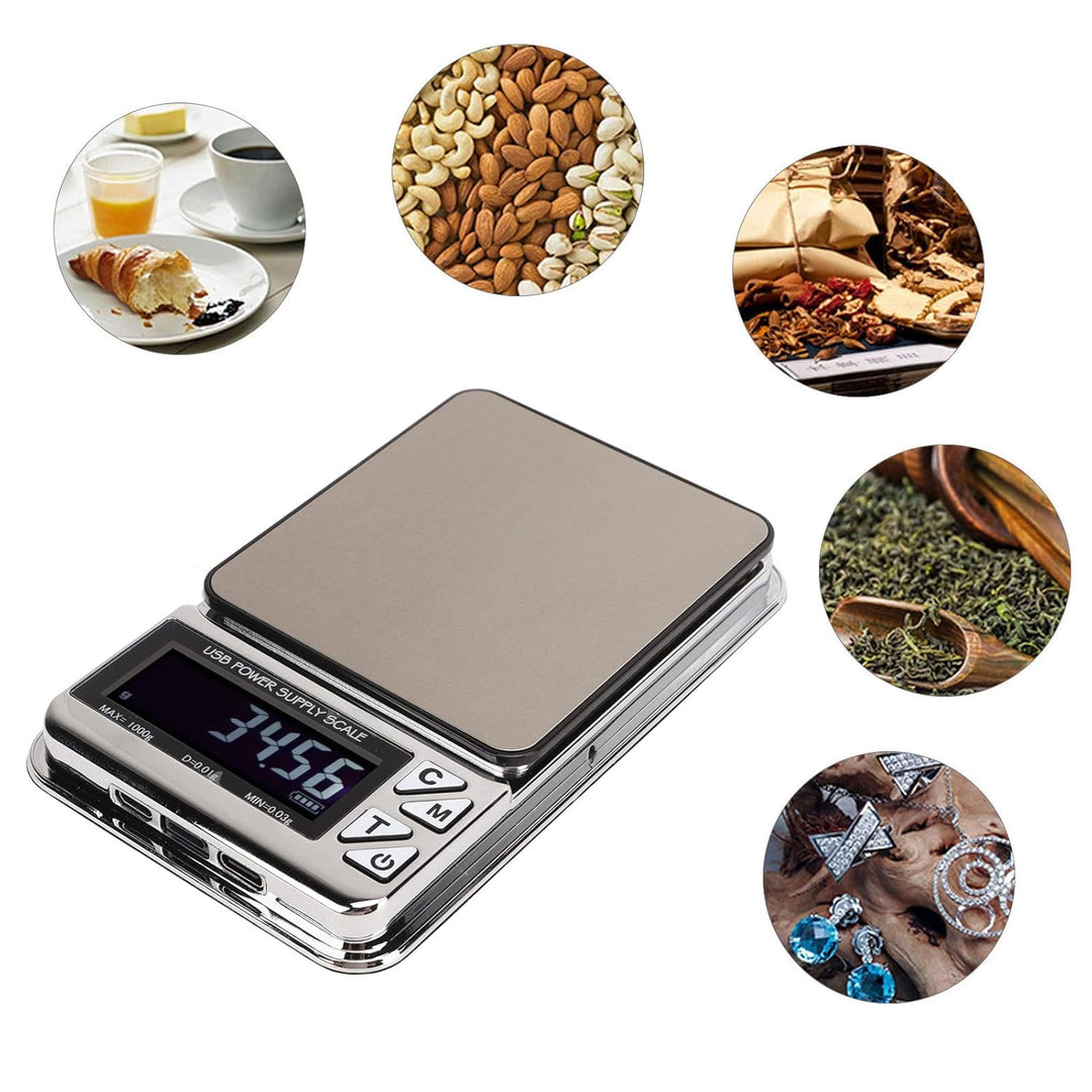 Digitale Küchenwaage, 1kg 0.01g Hochpräzise Taschen-Schmuckwaage, Mini tragbare USB wiederaufladbare