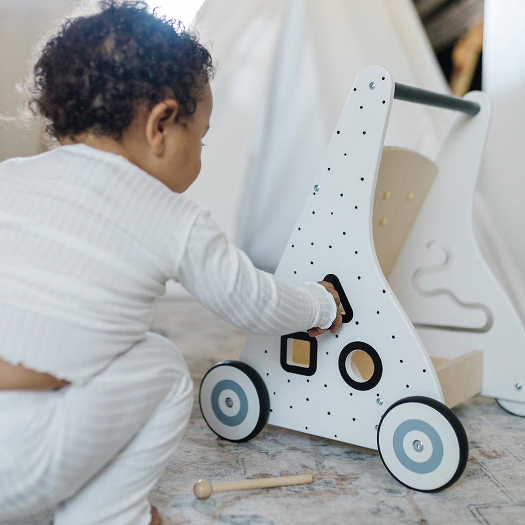 Asweets Baby Lauflernwagen aus Holz, Baby Walker und Activity Center, Multifunktion Montessori Spiel