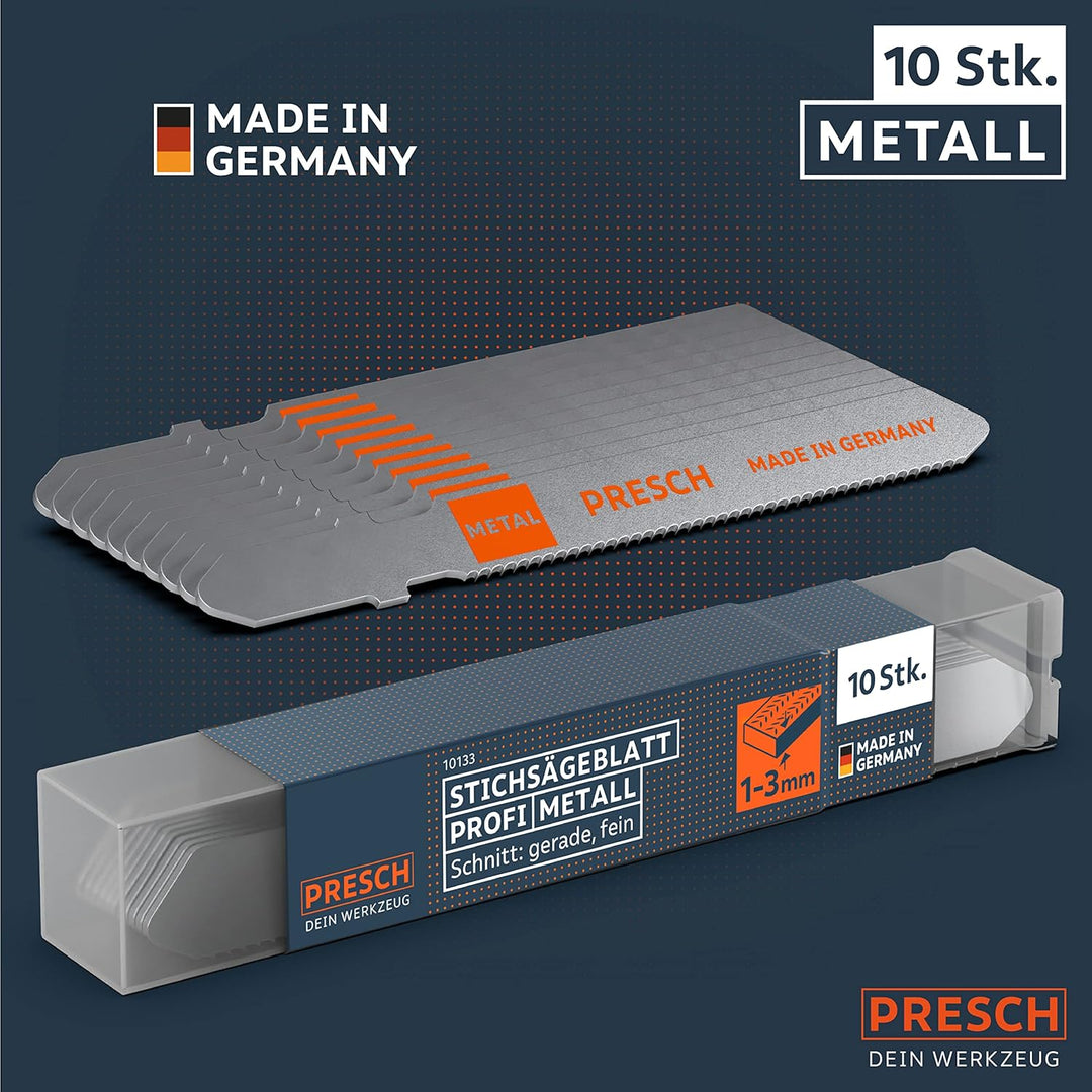 Presch Stichsägeblätter Metall Profi 10 Stk. (Edelstahl, Metall) - Für rostfreie Stähle (1-3mm) - Pr