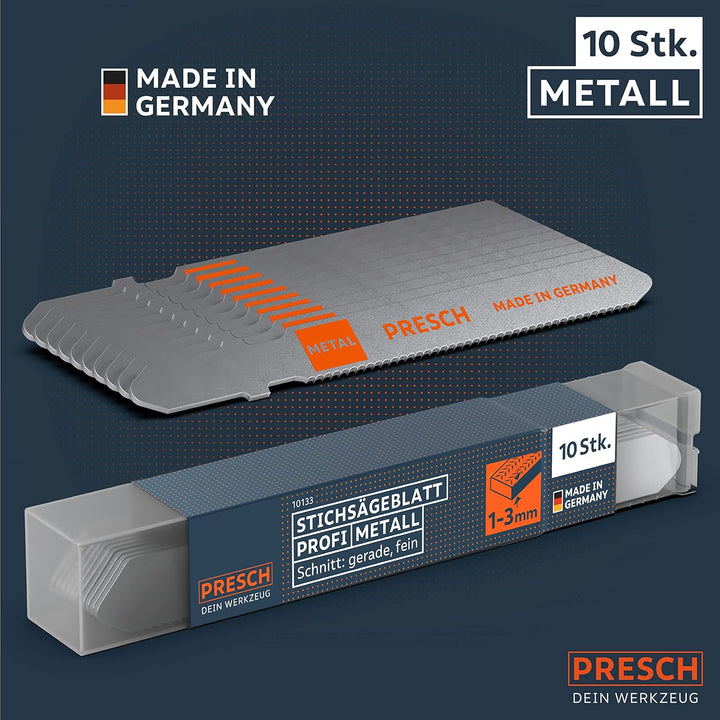 Presch Stichsägeblätter Metall Profi 10 Stk. (Edelstahl, Metall) - Für rostfreie Stähle (1-3mm) - Pr