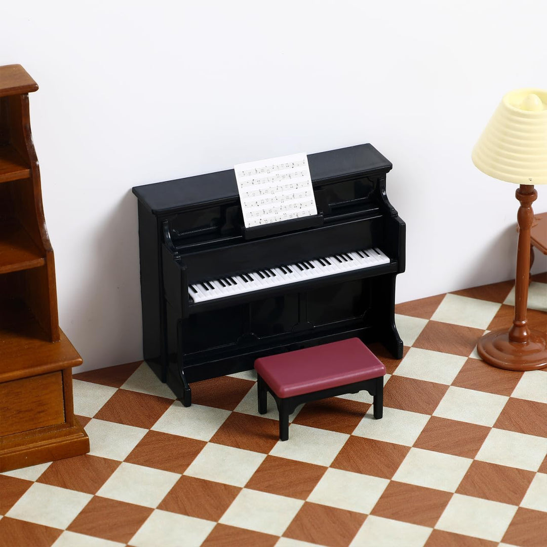 Toddmomy Klavier Miniatur Deko, Miniature Piano & Hocker FüR Puppenhaus ZubehöR Micro Landschaft Fee