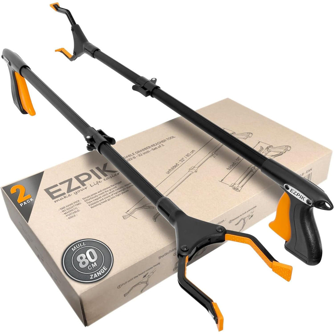 2 x EZPIK® 80 cm Müllzange mit Magnet-Greifarm, Robuste Greifzange Lang, Drehbare Müllgreifer Zange,