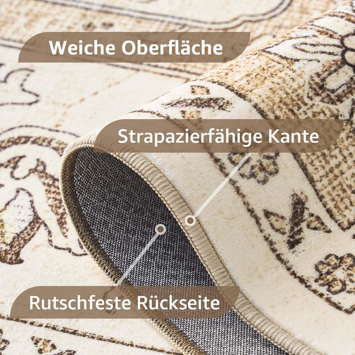TOPICK waschbar Fussmatte innen Vintage Schmutzfangmatte Indoor 40x60 Beige | Orientalisch Eingangst