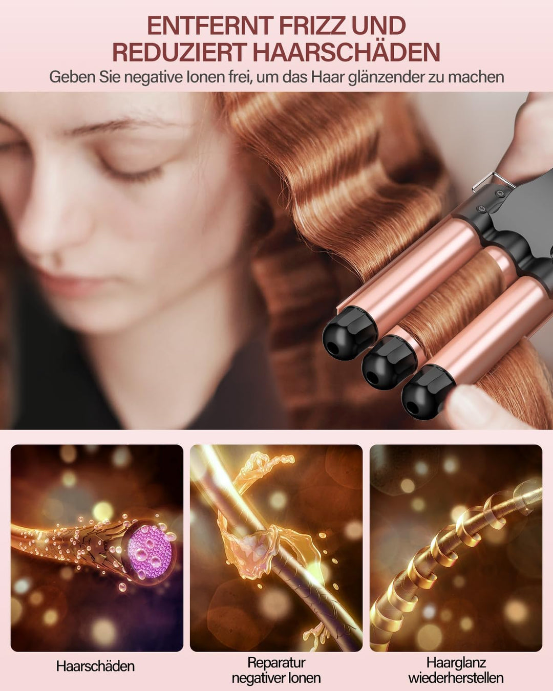 Lockenstab 3 FäSser Beach Waves Welleneisen für Haare, 25mm Kleine Locken Keramik Lockeneisen-Temper