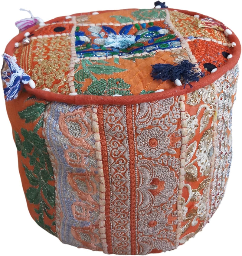 PUSHPACRAFTS Ottomane Pouf indischer Bohemian-Stil, Innendekoration, Fusshocker, Bodenkissen, indisc