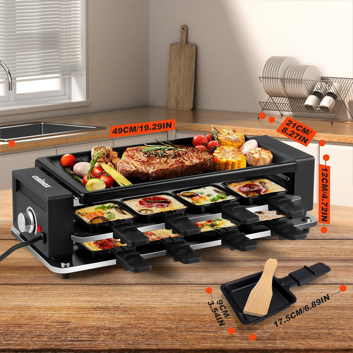 CUSIMAX Raclette Grill, Raclette mit Antihaft-Grillplatte und einstellbare Temperaturregelung, Racle