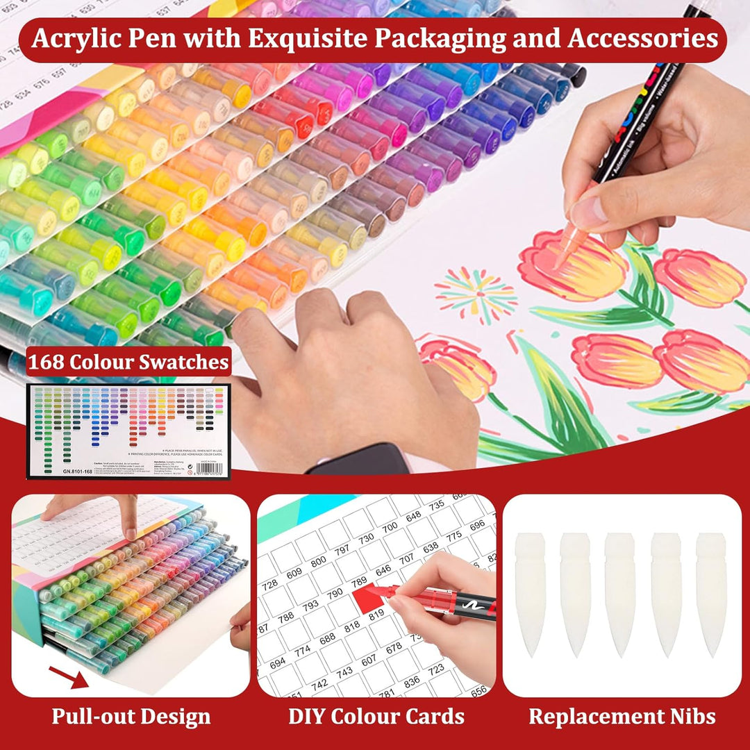 Acrylstifte, 168 Farben Acrylic Marker mit flexibler Pinselspitze, Direktflüssigkeit Acrylic Paint M