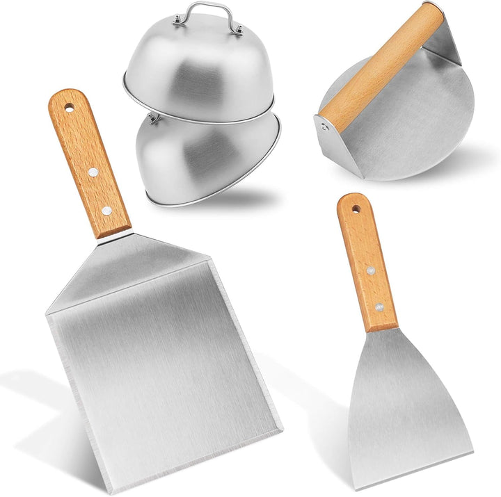 Smash Burger Set, 5 Stück Burger Smasher, Smash Burgerpresse mit Pfannenwender und Burgerglocke und