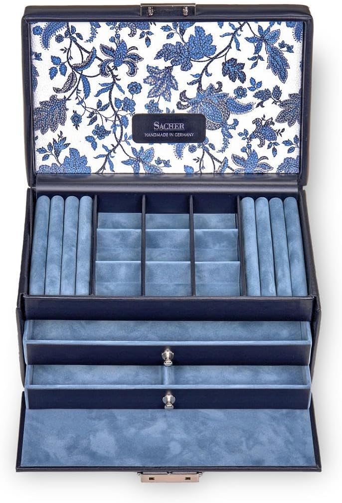 Schmuckkasten Elly florage/navy (Leder)