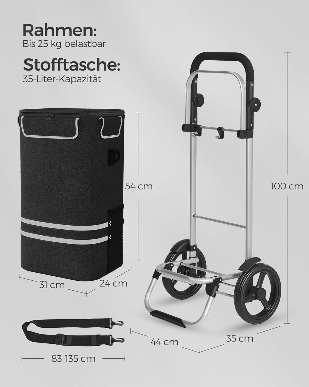 SONGMICS Einkaufstrolley, klappbar, Stabiler Einkaufswagen, mit Kühlfach, grosse Kapazität 35 L, mul
