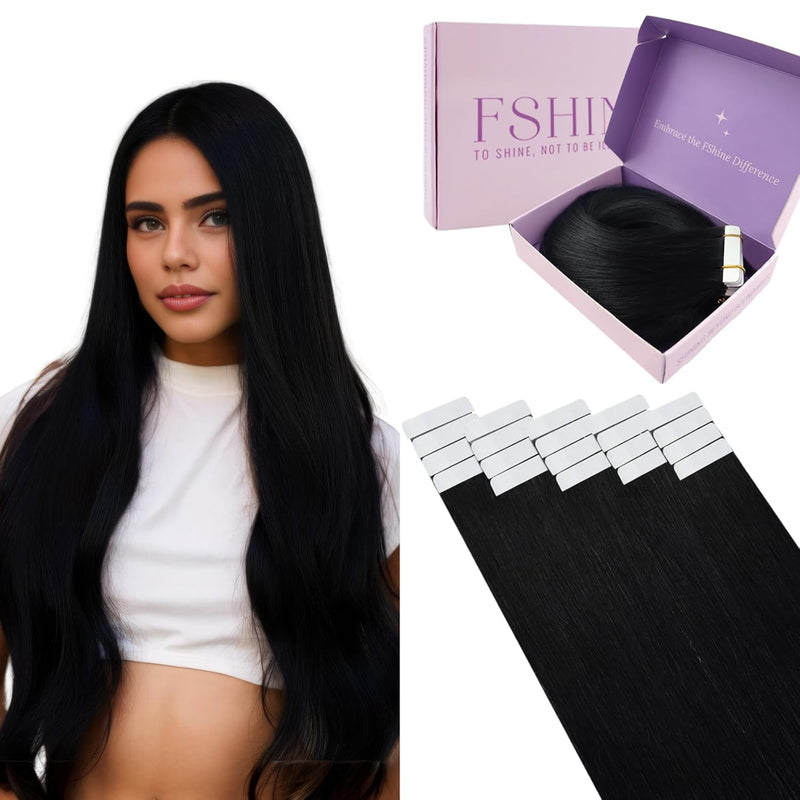 Fshine Tape Echthaar Extensions Schwarz 45CM 50 Gramm Remy Haar Schwarz Tape in Extensions Extension