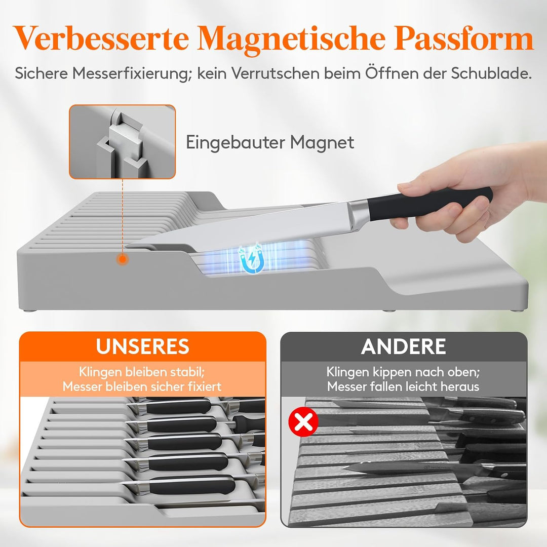 Lifewit Magnetischer Messerhalter Schublade für 16 Messer, Messer Organizer mit Rutschfestem Boden,