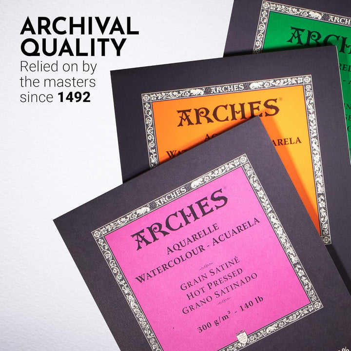 Arches 1795097 Aquarellpapier im Block (23 x 31 cm Kopfgeleimt 300g/m² Satiniert) 12 Blatt naturweis