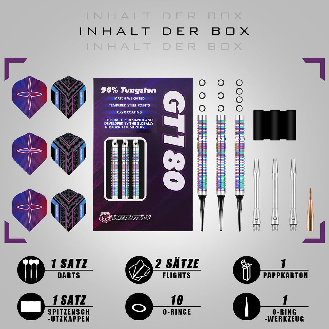 WIN.MAX Dartpfeile 90% Tungsten 3 Stück 90% Wolfram 16-18 Gramm Dart professionelle, Soft-Dartpfeile