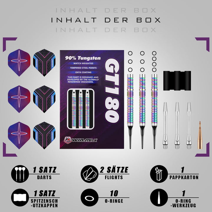 WIN.MAX Dartpfeile 90% Tungsten 3 Stück 90% Wolfram 16-18 Gramm Dart professionelle, Soft-Dartpfeile