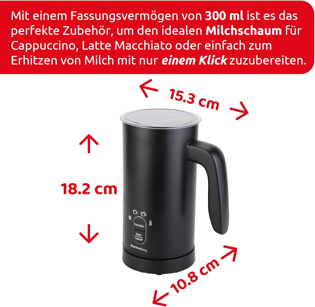 Melchioni Family Milky, elektrischer Milchaufschäumer, Fassungsvermögen 300 ml, 4 in 1, automatische