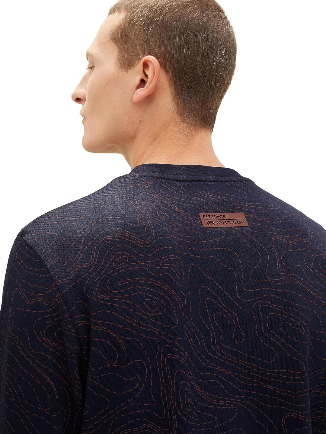 TOM TAILOR Herren Basic Sweatshirt mit Allover-Print M 32455 - Sky Captain Blue Line Design, M 32455