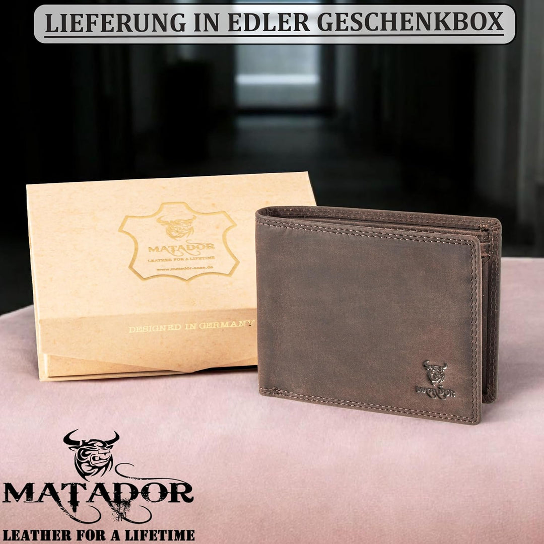 MATADOR Geldbeutel Herren Leder #Sydney mit edler Geschenk Box, Elegante Geldbörse Herren RFID Schut