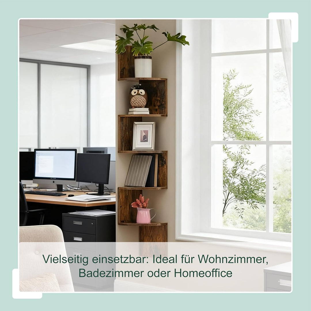 Relaxdays Eckregal, HxBxT: 125 x 20 x 20 cm, 5 Etagen, MDF, Zickzack-Design, Wandregal Ecke, Bücherr