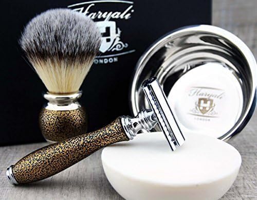 Vintage-Stil Rasierset - Synthetische Haar-Rasierpinsel &amp; De Rasierfläche, Edelstahlschale &amp; Premium