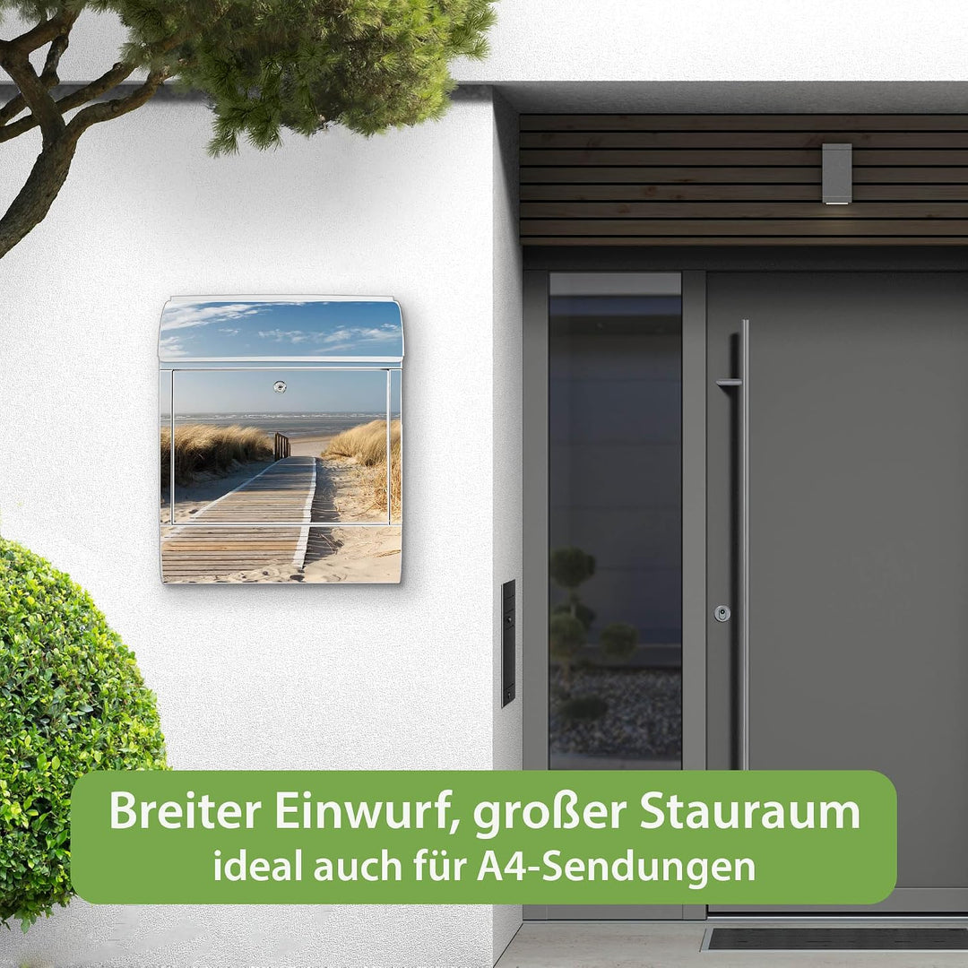 banjado® Design Briefkasten mit Motiv Dünen 39x47x14cm &amp; 2 Schlüssel - Briefkasten Stahl weiss mit Z