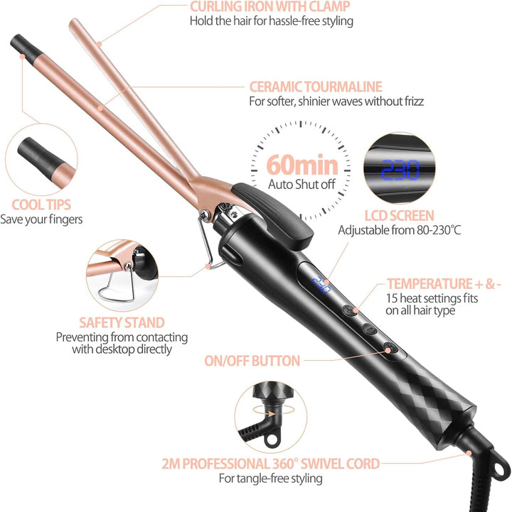 Culwad Lockenstab Kleine Locken, 9mm Keramik Lockenstab Dünn für Kurze/Mittlere Haare, Afro Locken K