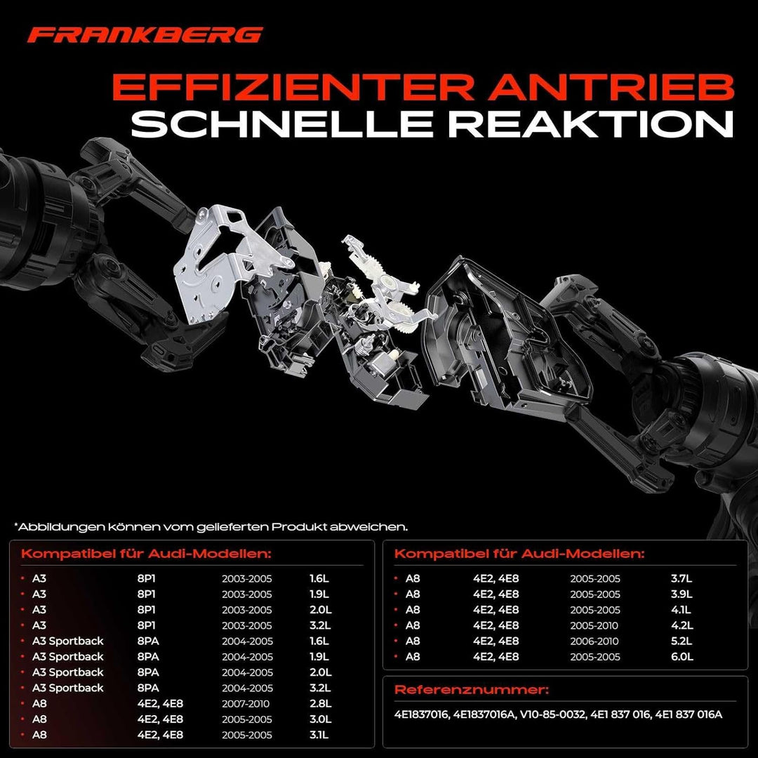Frankberg Türschloss Stellmotor Vorne Rechts 9-Polig Kompatibel mit A3 8P1 Schrägheck 2003-2005 A8 4