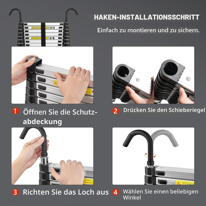 STANEW Teleskopleiter Aluminium 5 m,Rutschfester Klappleiter Stehleiter Mehrzweckleiter, Abnehmbare