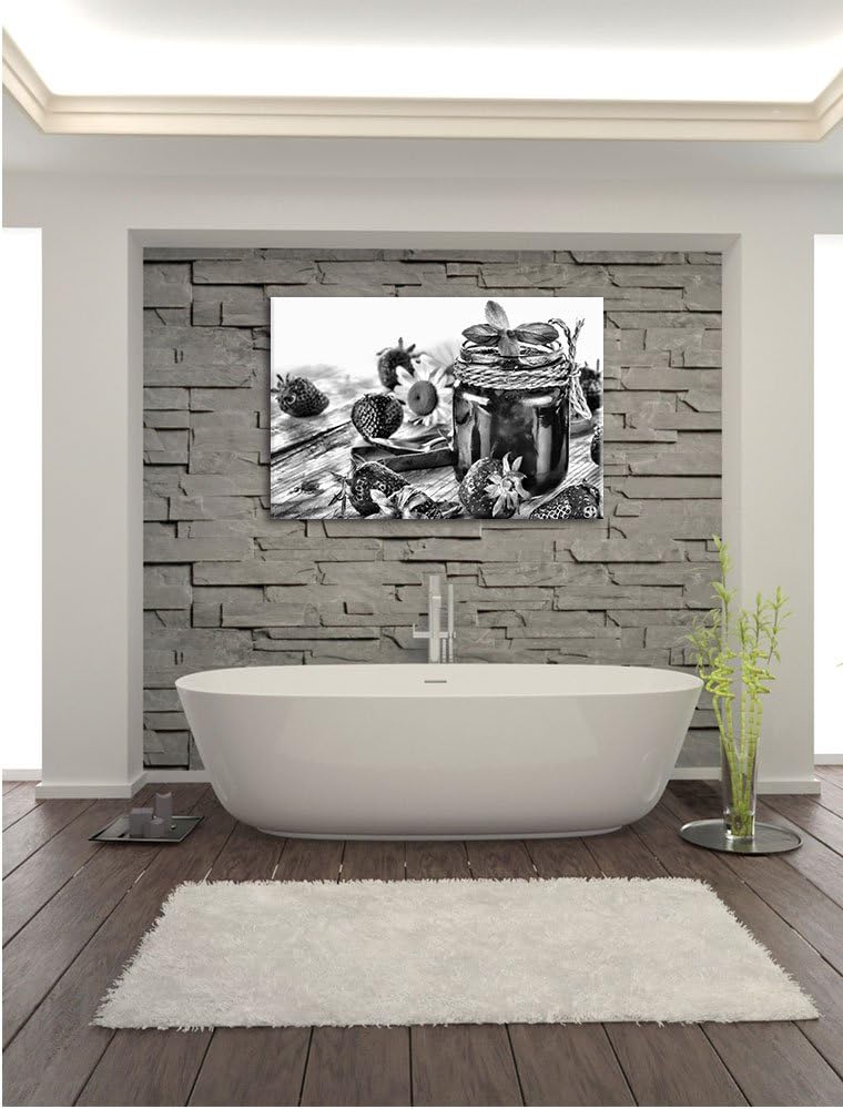 Pixxprint Glas mit Erdbeeren/Format: 100x70cm / Leinwandbild fertig bespannt Wandbild Kunstdruck, 10