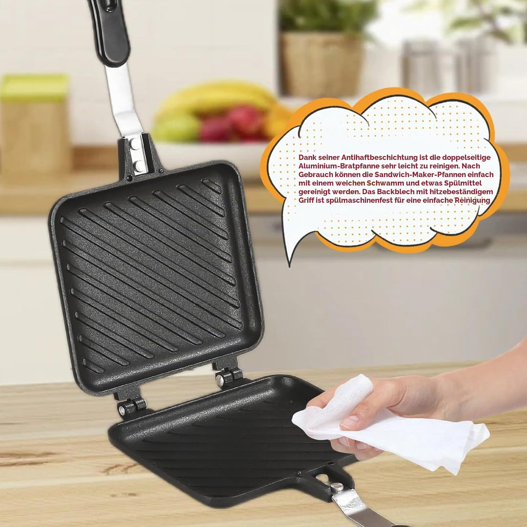 GOEDCH Aluminium Doppelseitige Bratpfanne: Hot Sandwich Maker Pan, Toastpfanne mit Hitzebeständigem